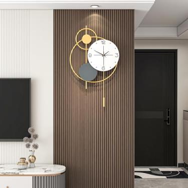 Imagem de JUJUDA Relógio de parede grande moderno para decoração de sala de estar 61 cm grande relógio de parede decorativo de metal dourado com pêndulo para casa, quarto, cozinha, escritório, operado por