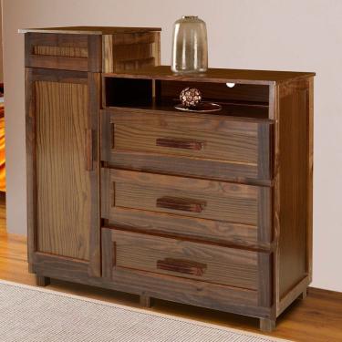 Imagem de Cômoda Cuiabá Madeira Maciça 1 Portas 3 Gavetas com Espelho Imbuia Naturall - Pnr Móveis