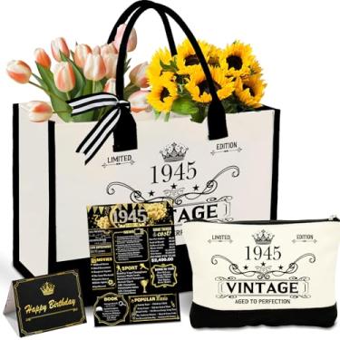 Imagem de GemsLives Presente de aniversário para mulheres sacola de lona personalizada 50 60 70 anos presentes para mulheres, Branco, Large