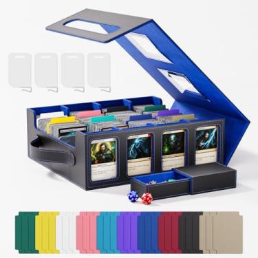 Imagem de Dufvrpe Trading Card Storage Box – 3500+ Magnetic MTG Deck Box with Handle,Commander & Toploader Display, Dice Box,4 Dividers & 30 Color Labels – Fits for TCG,MTG,Yu-Gi-Oh (Black/Blue)