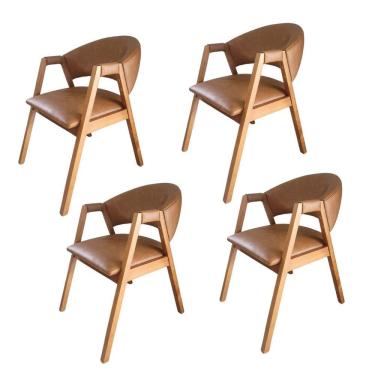 Imagem de Kit 4 Cadeiras Madeira de Eucalipto Estofada Courino Hibisco Caramelo