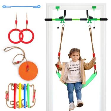 Imagem de Balanço de porta para crianças e barra de puxar de porta para adultos - Balanço infantil interno com 4 peças de acessórios - Academia multifuncional para academia e diversão em família (verde)