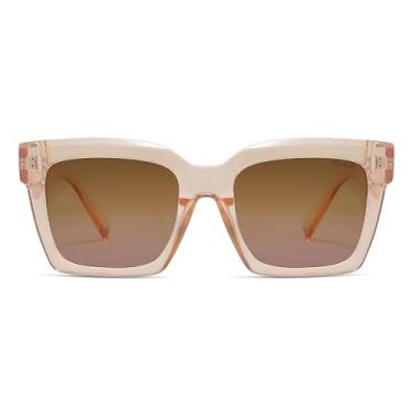 Imagem de SOJOS Óculos de sol quadrados polarizados modernos para mulheres e homens, armação de plástico retrô, óculos de sol inspirados no designer SJ2306, Marrom cristal, M