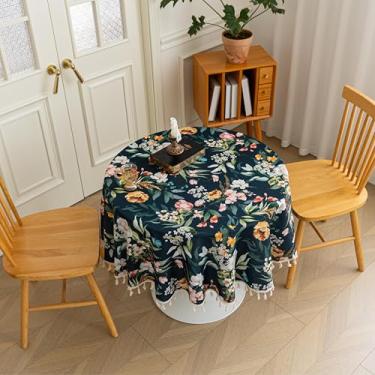 Imagem de Erbnaryx Toalha de mesa country francesa para mesas redondas, bordas com franjas com folhas e flores, toalha de mesa floral de fazenda decorativa para cozinha e sala de jantar, 178 cm (redondo)
