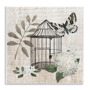 Imagem de Stupell Industries Design de arte de parede floral de borboleta vintage Menagerie por Nan, 12 x 12