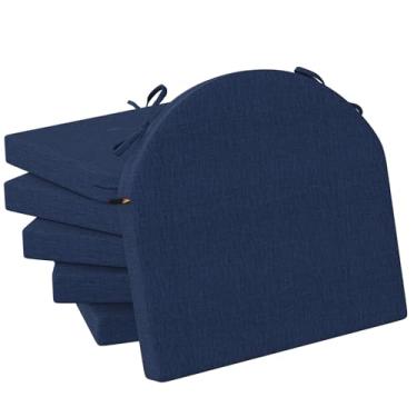 Imagem de idee-home Almofadas de cadeira para cadeiras de jantar, conjunto de 6 almofadas de cadeira de cozinha, almofadas de assento em forma de D com laços e capa removível para sala de jantar interna, parte