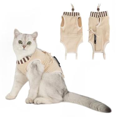 Imagem de H HIDREAM Roupas para gatos apenas fêmeas, macacão para mulheres esterilização, desmame, doença de pele, terno de recuperação cirúrgica ajustável para gatos marrom G