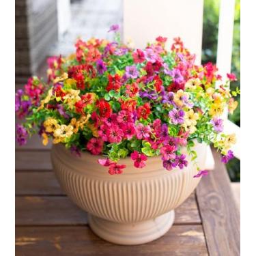 Imagem de SHUERIET 12 pacotes de margaridas falsas externas arbustos de plástico decoração de outono casa casa jardim chá de panela floral (4 cores misturadas)