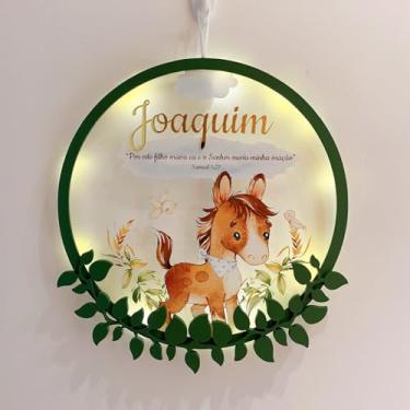 Imagem de Porta Maternidade Cavalinho Versículo Acrílico e Espelho Led