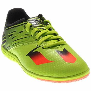 Imagem de adidas Performance Messi 15.3 Tênis de futebol interno (criança pequena/criança grande), Slime semisolar/vermelho solar/preto, 5.5 Big Kid
