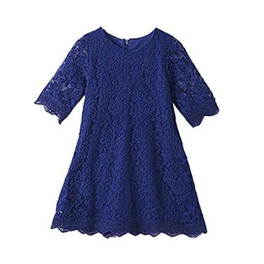 Imagem de APRIL GIRL Vestido de dama de honra, vestido de renda, vestido de manga 3/4, Azul, 6-7 Anos