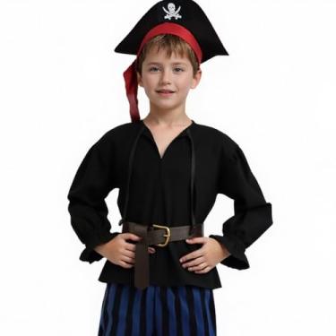 Imagem de CAMDOM Camisa de fantasia de pirata medieval para meninos blusa de manga comprida com babados renascentistas