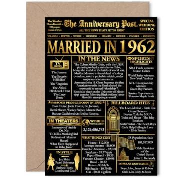 Imagem de Stuff4 Cartão dourado de aniversário de 63 anos para mulheres e homens - Jornal dourado casado em 1962 - Cartão de aniversário de casamento feliz de 63 anos para esposa companheira parceiro marido