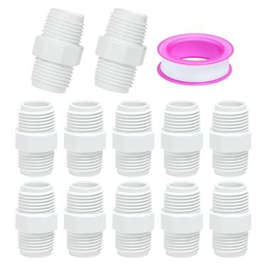 Imagem de Pacote com 12 acessórios para tubos de PVC de 1/2 polegada bico sextavado G1/2 X G1/2 conector adaptador de acoplamento de rosca macho, 1/5.1 cm PVC NPT encaixe de tubo de acoplamento de rosca macho