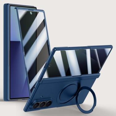 Imagem de LTLMYDAM Capa magnética para Samsung Galaxy Z Fold 7, protetor de tela, antiespiar, tudo incluído, anel de dedo antiqueda, capa elegante, azul, dobra 7