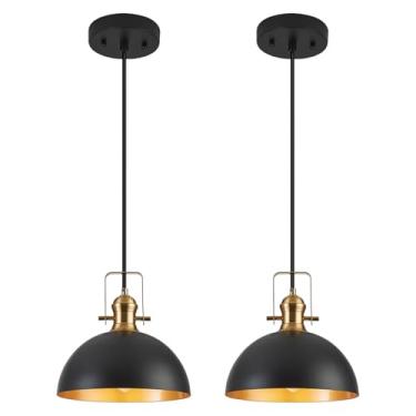 Imagem de Haolaike Luzes pendentes de 30,5 cm para cozinha ilha preto fosco fazenda luminária pendente de altura ajustável cúpula para sala de jantar quarto corredor, 2 pacotes