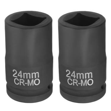 Imagem de HARFINGTON 2 peças soquete quadrado de 4 pontos 2.5 cm Drive 24 mm soquete de impacto quadrado métrico CR-MO Blackening luva de roda padrão ferramenta de manga pneumática para reparo de automóveis