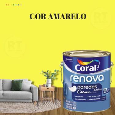 Imagem de Tinta Para Parede Acrílica Coral Renova Cor Amarelo 3,2l Lavável Premi