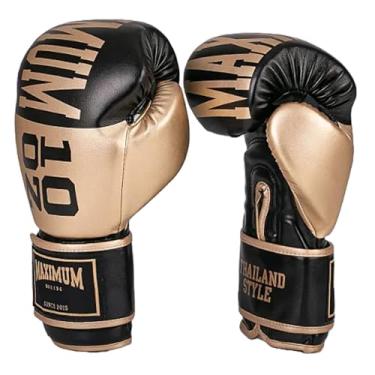 Imagem de Luva de Boxe Muay Thai Kickboxing Intermediária Power Face Dourado e Preto - Maximum (16oz)