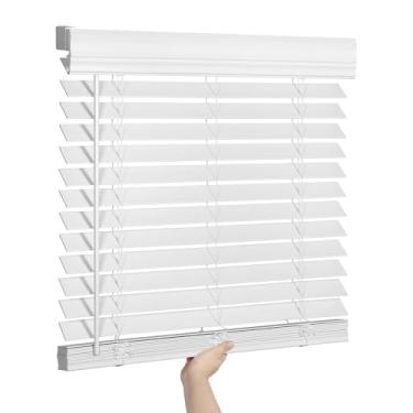 Imagem de SEEYE Persianas de madeira sintética de 5 cm para janelas internas com saia de coroa, persiana de janela para escurecimento de ambiente sem fio, 66 cm L x 152 cm A, persianas horizontais de madeira