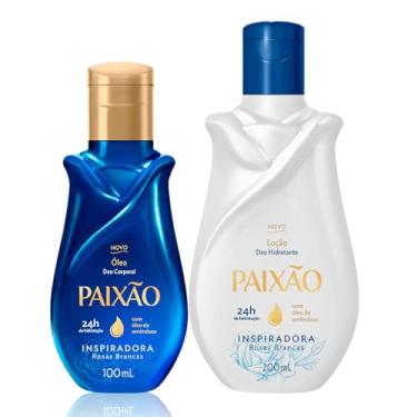 Imagem de Paixão Kit Hidratante e Óleo Corporal Inspiradora, Fragrância Rosas Brancas, 24h Hidratação com Óleo de Amêndoas, 2 Unidades