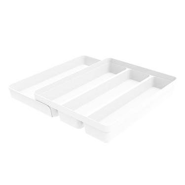 Imagem de Organizador de Talheres Para Gaveta 3 Divisórias com Extensor Plástico Cozinha Branco - 401044 Crippa