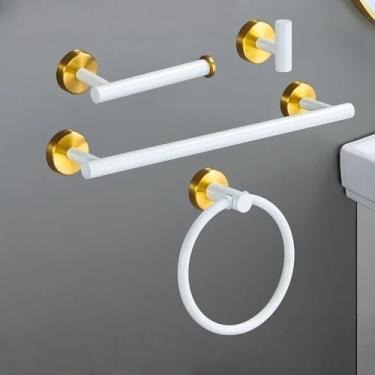 Imagem de Conjunto de acessórios para banheiro em ouro branco, barra de toalha de aço inoxidável 304, porta-papel higiênico, gancho para roupão, conjunto de 4 peças