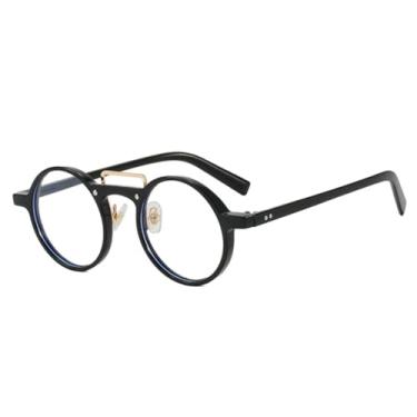 Imagem de HCHES Óculos de sol redondos pequenos da moda, femininos, com lentes degradê, UV400, retrô, rebites, punk, masculino, armação transparente (preto transparente)