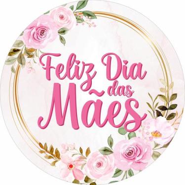 Imagem de Painel de Lona Redondo Feliz Dia das Mães Flores e Arcos Dourados - Fa