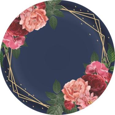 Imagem de Painel de Lona Redondo Formas e Flores Fundo Vintage Aquarela - Fabrik