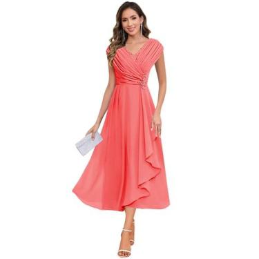 Imagem de Vestido Mãe da Noiva CDSSL Plus Size Coral A-Line