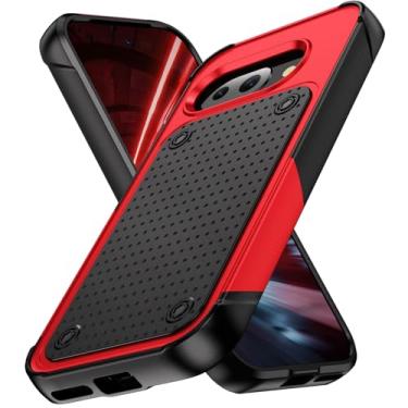 Imagem de Projetada para Google Pixel 9A Capa 2 em 1 Presente Militay Grade Proteção Resistente Resistente Capa À Prova de Choque para Pixel 9A Capa de Telefone para Mulheres Homens Meninos Meninas (Vermelho)