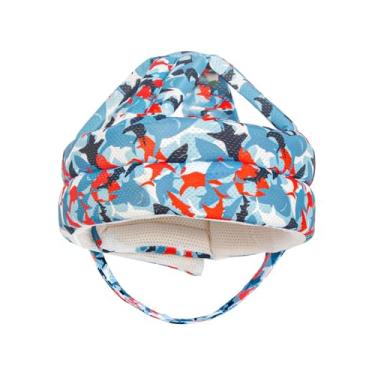 Imagem de Fenteer Capacete de proteção infantil com desenho animado, chapéu protetor para aprender a andar, protetor de cabeça infantil, boné para bebês de 8 a 36 meses, Tubarão Azul