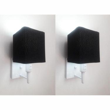 Imagem de Kit-2 Arandela Quadrada Md-2019 Branco C- Inter Liga E Desl Cúpula Em Tecido Preto - Bivolt