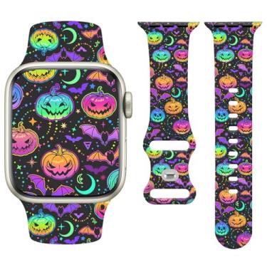 Imagem de Watbro Pulseira de relógio de Dia das Bruxas compatível com Apple Watch Pumpkin de 38 mm, 40 mm, 41 mm, 42 mm, 44 mm, 45 mm, 49 mm, feminino e masculino, pulseira esportiva fofa de silicone macio para