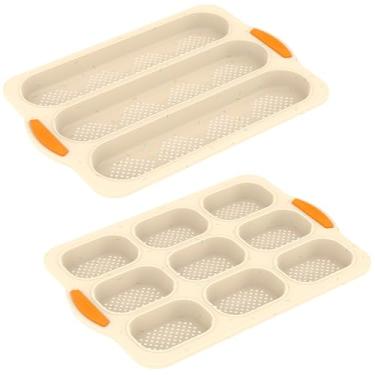 Imagem de XYDHQS Conjunto de 2 formas de pão de hambúrguer, forma de silicone e forma de pão de hambúrguer, forma de pão caseira, fácil de liberar, bandeja de bolo de cavidade 3/4/9 para micro-ondas e geladeira