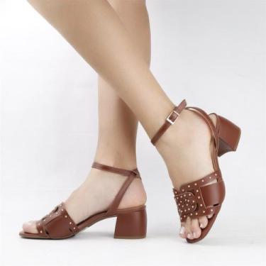 Imagem de Sandália Salto Bloco Couro - DI VITRINI, Conhaque, 37