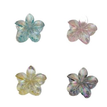 Imagem de Grampo de Cabelo Flor Frangipani Colorida Presilha Feminina Acrílica, Acessório de Praia e Resort para Mulheres(Azul+Rosa+Amarelo+Cinza)