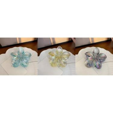 Imagem de Grampo de Cabelo Flor Frangipani Colorida Presilha Feminina Acrílica, Acessório de Praia e Resort para Mulheres(Azul+Amarelo+Cinza)