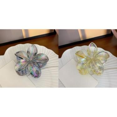 Imagem de Grampo de Cabelo Flor Frangipani Colorida Presilha Feminina Acrílica, Acessório de Praia e Resort para Mulheres(Cinza+Amarelo)