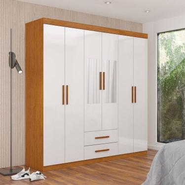 Imagem de Guarda-roupa 6 Portas 2 Gavetas com Espelho Aurora Cinamomo/Branco