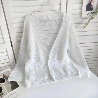 Imagem de Cardigan De Malha Com Ponto Para Mulheres, Manga Longa, Frente Aberta,