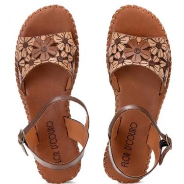Imagem de Sandalia Rasteira Conforto em Couro Desenho de Flor Feminina Para Trabalho Confortavel Macia Tamanho:33;Cor:Marrom;Gênero:Feminino;Departamento BS:Esporte