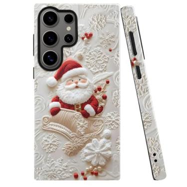 Imagem de TnXee Capa para Samsung Galaxy S24 Ultra, floco de neve branco Natal Papai Noel capa de telefone resistente a quedas brilhante 2 em 1 sólida capa de camada dupla para meninas mulheres