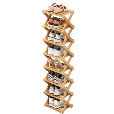 Imagem de Buric Sapateira de bambu natural de 8 camadas, organizador de armazenamento de sapatos dobrável para economia de espaço, fácil montagem e design forte organizador de prateleira de sapatos para armário