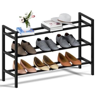 Imagem de Haddockway Sapateira de bambu para armário, organizador de sapatos de pé livre com hastes redondas lisas e alças convenientes, prateleira empilhável de armazenamento de sapatos para entrada, corredor