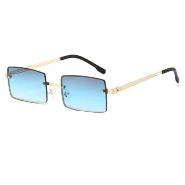 Imagem de HPIRME Óculos pequenos retrô com armação de metal, lentes degradê da moda, óculos escuros punk UV400 para homens e mulheres (dourado, cinza e azul)