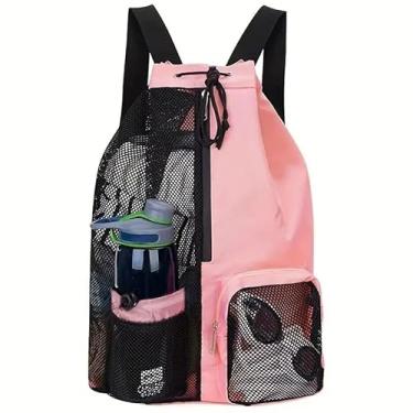 Imagem de Mochila Natação Grande com Rede Respirável, Bolsa Natação Esportiva para Academia, Praia e Piscina – Mochila Academia Masculina Resistente (Preto) (Rosa)