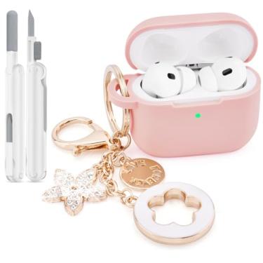 Imagem de VISOOM Capa para AirPods Pro 3 2025, capa de silicone para Apple Air Pods Pro 3ª geração, capa protetora para iPods 3 com chaveiro brilhante e kit de limpeza, rosa