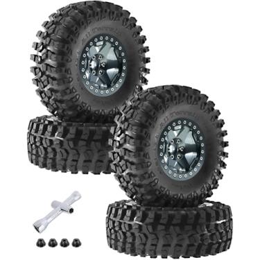 Imagem de Rcarmumb 2.2 Inch Beadlock Wheel Rim & Wheel Tires for Axial SCX10 Capra/AMG 6x6/TRX4/Redcat Gen8 Redcat Everest Gen7 Pro RC Scale Crawler Truck,Tires Tyres w/Aluminium Wheel Rim,Titanium